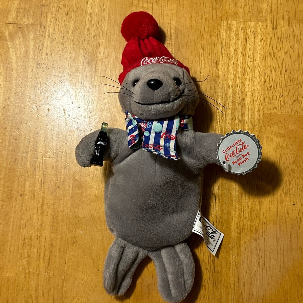 NWT Coca Cola Seal in Striped Scarf and Knit Hat